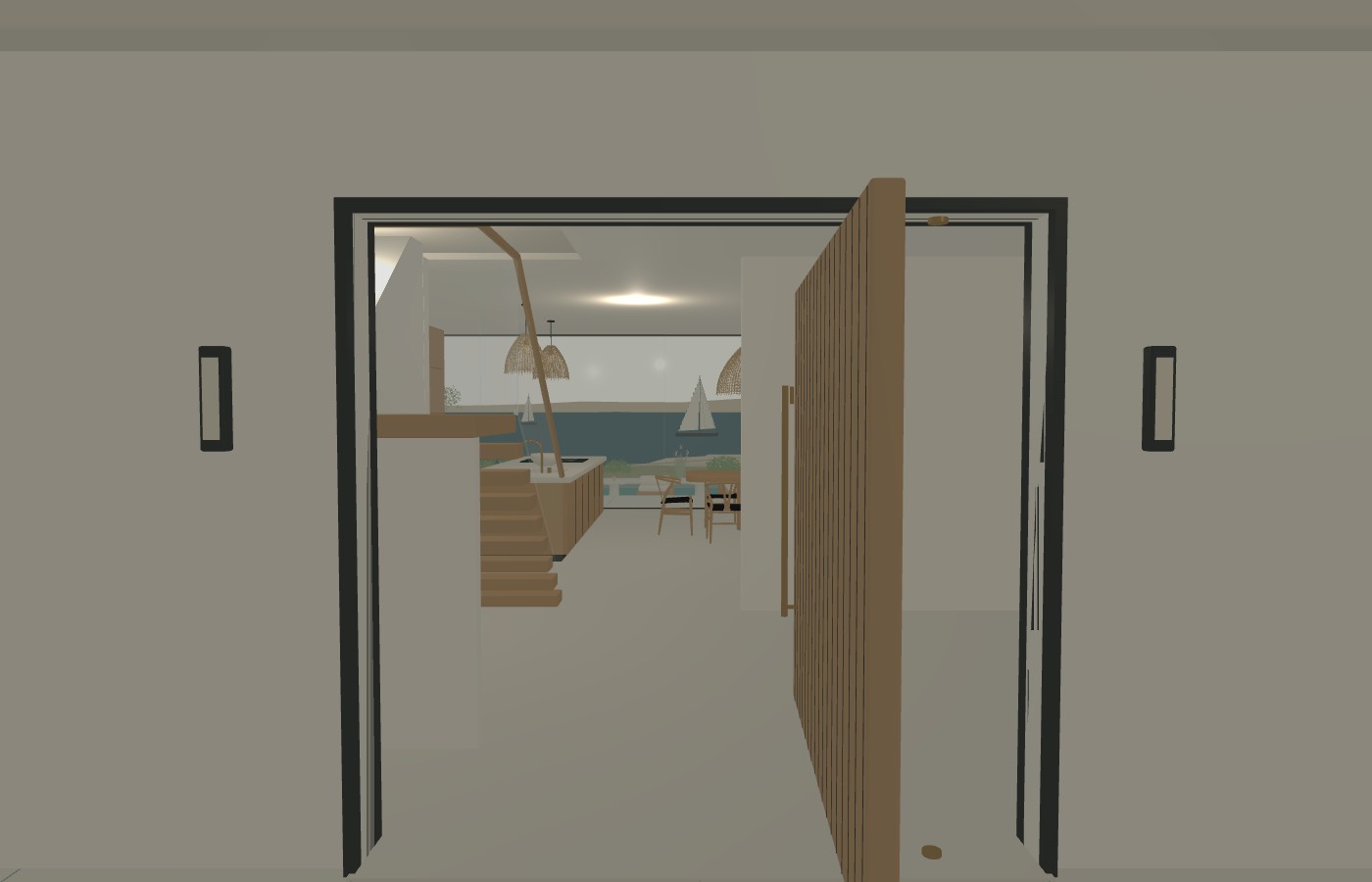 Inward-opening entrance door
